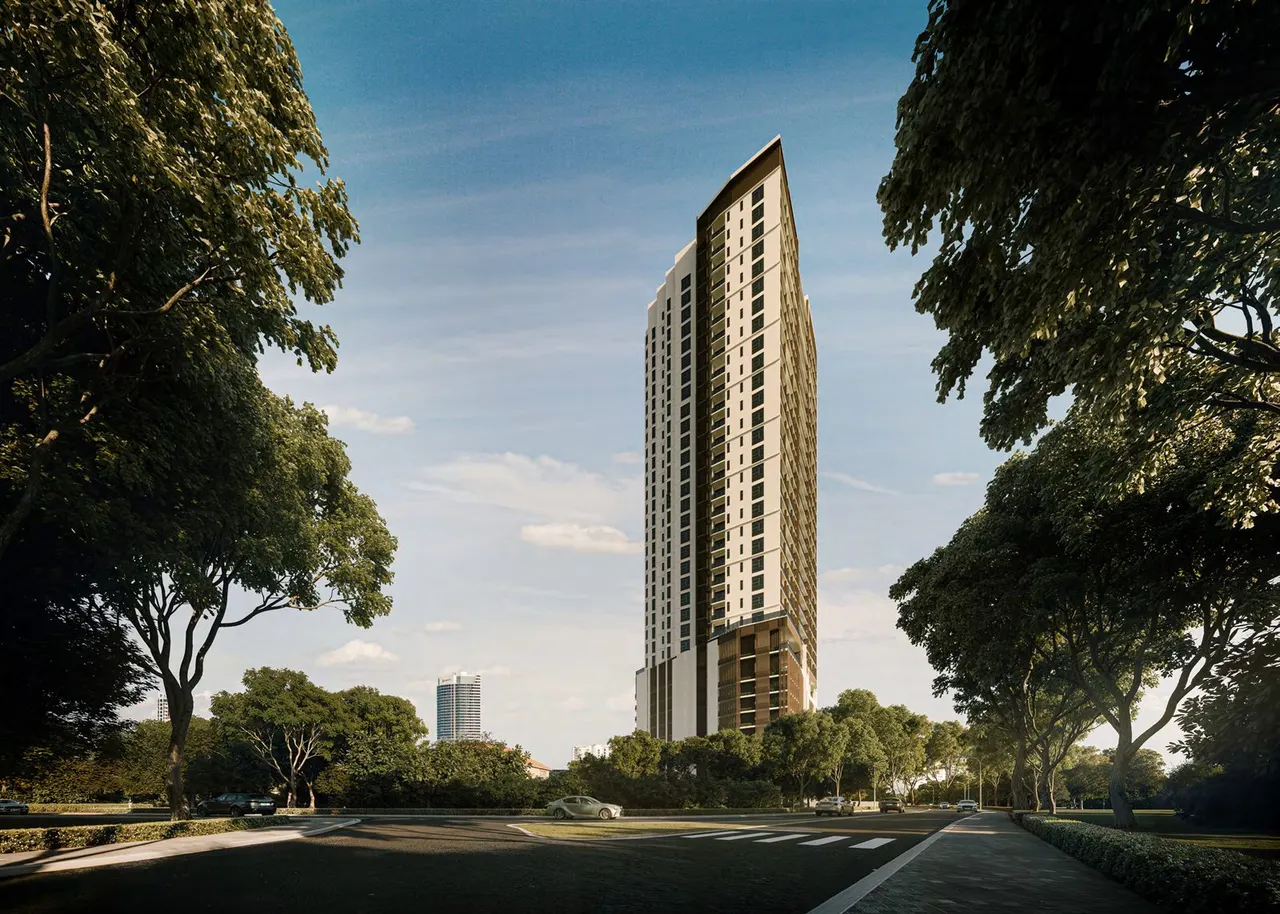 由街道望向 Cantonment Residences 大厦外立面（效果图）